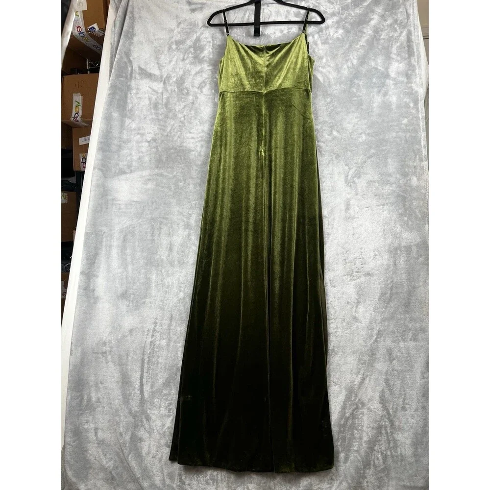 Revelry‎ Dress Sky Velvet Olive Green  Sleeveless Formal Double slits  Womens 8